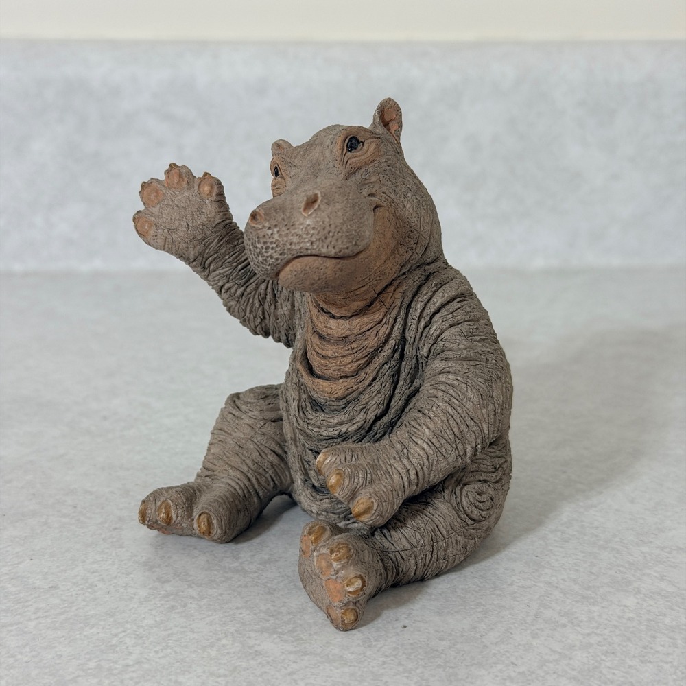 Paw Prints Stonecraft Hippo Waving Figurine 91PP275 Vintage 1995 Hand Painted